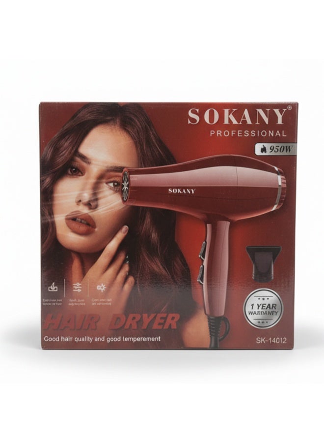 sokany SK-14012 Professional Hair Dryer 950W with Fast Drying, Adjustable Speed Settings, Cool Shot for Frizz Reduction, Lightweight Ergonomic Design for Salon & Home Use, Suitable for All Hair Types, Compact & Travel-Friendly - Image 2